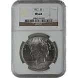 1921-1935 AMERICAN SILVER PEACE DOLLAR NGC62